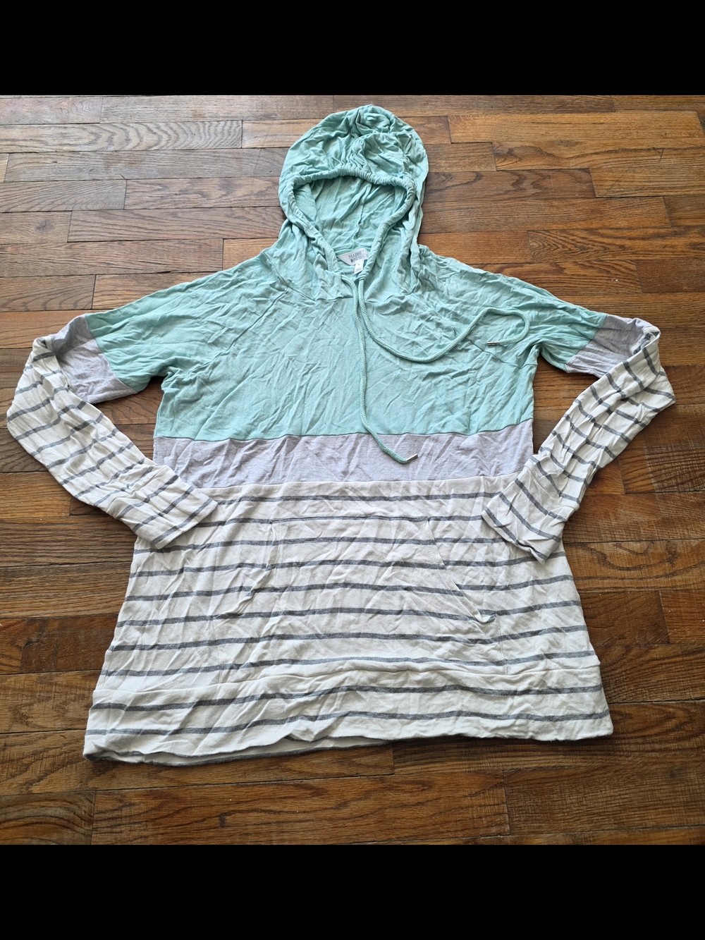 Market & Spruce Mint Green and Light Gray Striped Hooded Pullover